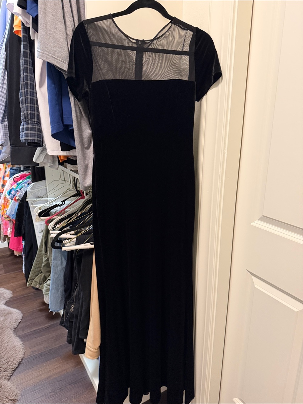 BHLDN Black Velvet Maxi Dress with Mesh Yoke